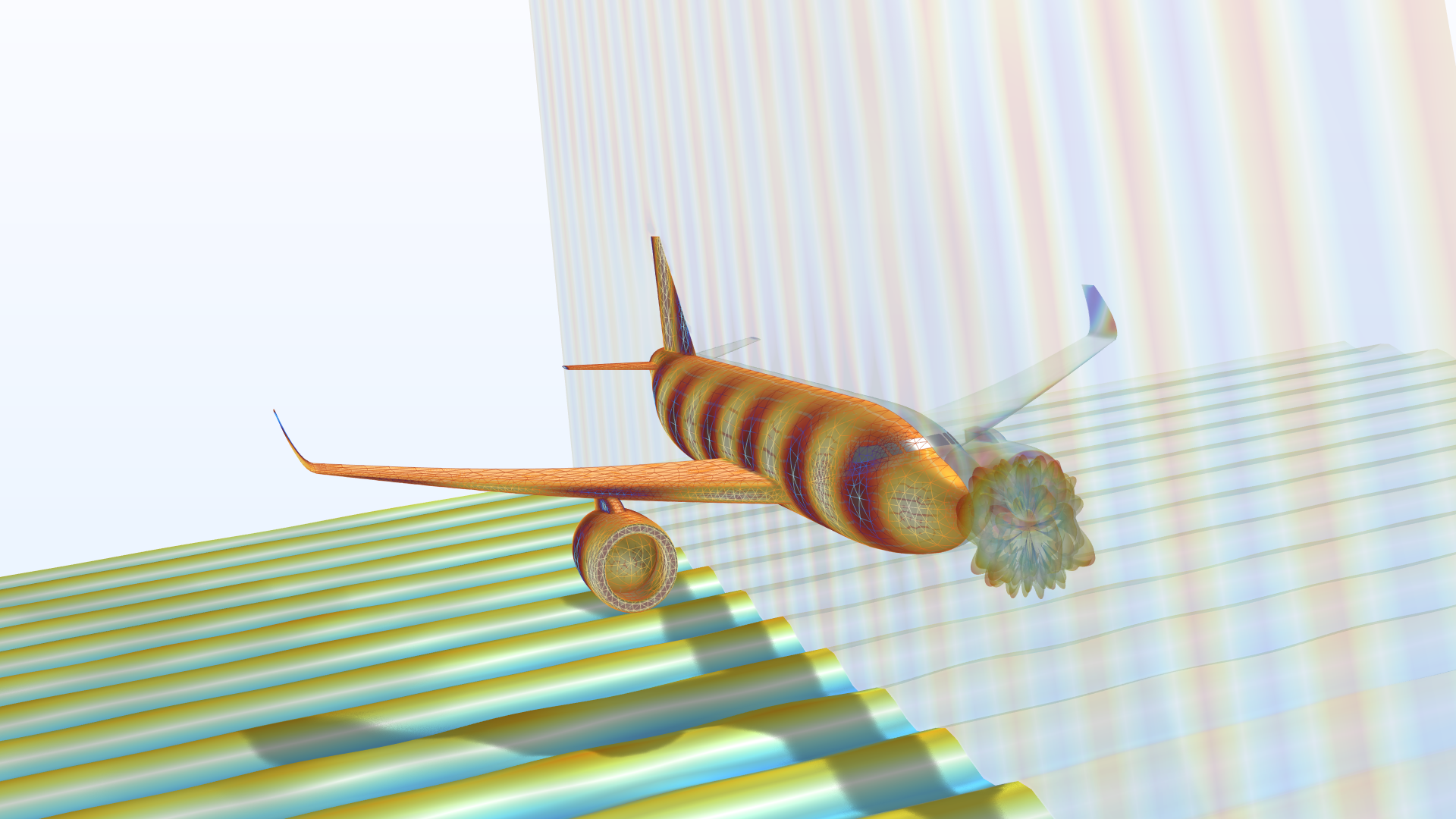title="" alt="Модель самолета, показывающая радиолокационное сечение в таблице цветов тепловой волны."